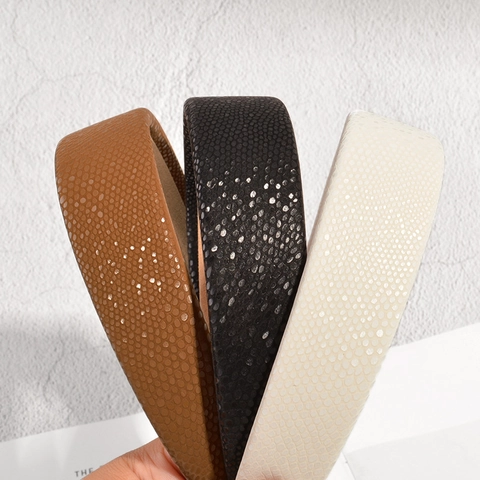 Retro Broad Side PU Leather Hair Band Solid Color Pebble Texture Non-slip Headband For Women Elegant Hair Accessories