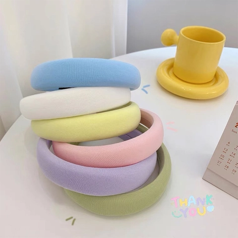 Solid Color Padded Sponge Headband For Women Sweet Macaron Thick Wide Hairband Korean Style Minimalist Hair Accessories