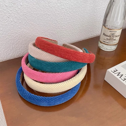 Cerchietto Imbottito in Velluto a Coste a Righe da Donna Fascia per Capelli Larga Semplice Tinta Unita Accessori per Capelli