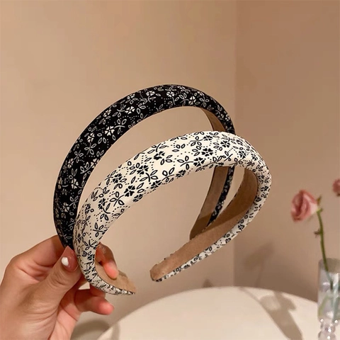 Damen Blumenmuster Gepolsterter Schwamm Haarreif Vintage Landhausstil Verdickter Haarkranz Für Täglichen Mode Haarschmuck