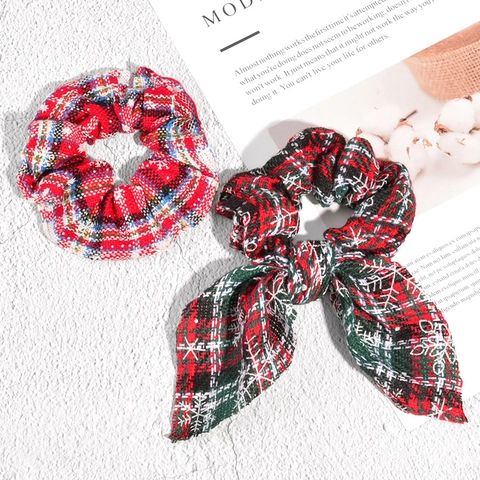 Elastici per Capelli Scozzesi di Natale Con Fiocco Stampa Fiocco di Neve Rosso Verde Nero Tartan Fasce Capelli Per Donne Ragazze Decorazioni