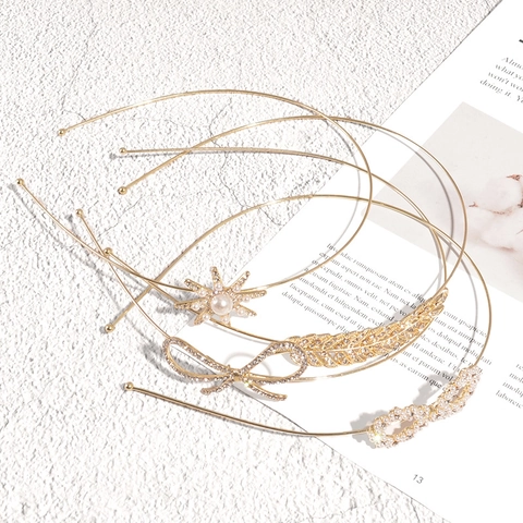 Cerchietto Vintage in Lega d'Oro con Fiocco di Strass Foglia e Stella Elegante Fascia per Capelli Sottile in Metallo per Donna Ragazza
