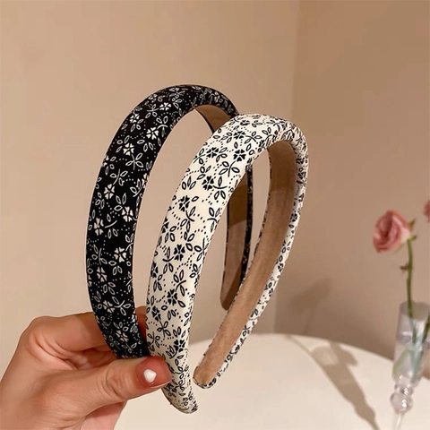Damen Blumenmuster Gepolsterter Schwamm Haarreif Vintage Landhausstil Verdickter Haarkranz Für Täglichen Mode Haarschmuck