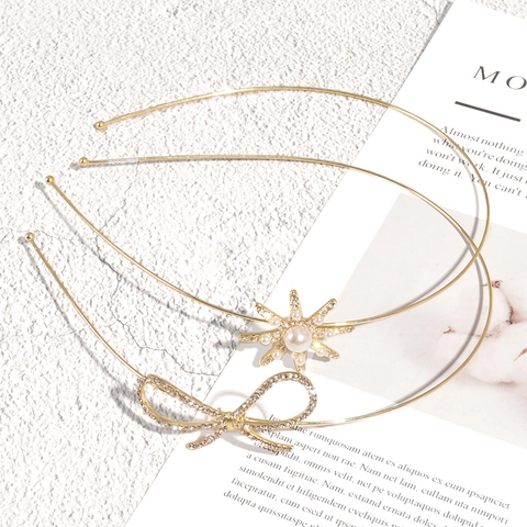 Cerchietto Vintage in Lega d'Oro con Fiocco di Strass Foglia e Stella Elegante Fascia per Capelli Sottile in Metallo per Donna Ragazza