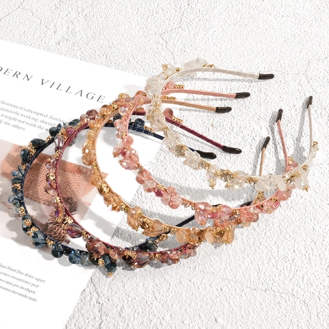 Baroque Rhinestone Crystal Beaded Headband For Women Elegant Thin Hair Hoop Handmade Sparkling Jewelry Hair Accessories
