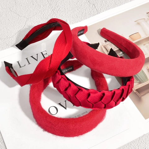 Vintage Red Padded Headband For Women Pleated Velvet Padded Hair Band Elegant Simple Headwear Fashion Hair Accessories Gift