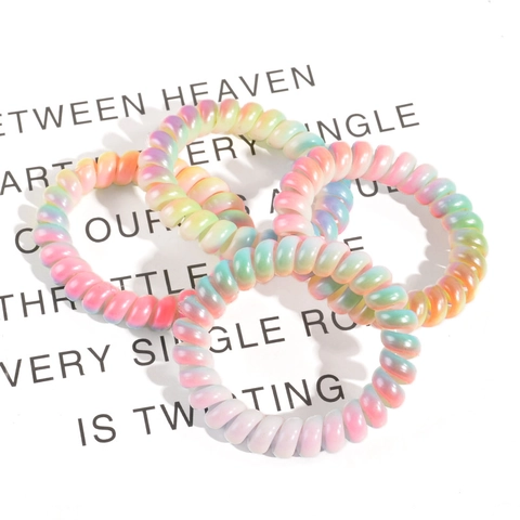 Colorful Telephone Cord Hair Tie Rainbow Gradient Elastic TPU Spiral Scrunchie Hair Rope Women Girls Styling Accessories