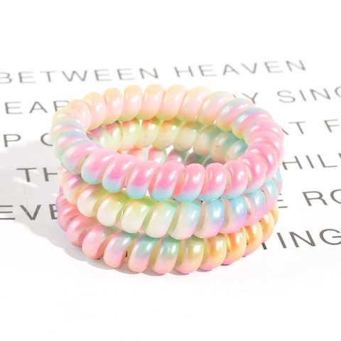 Colorful Telephone Cord Hair Tie Rainbow Gradient Elastic TPU Spiral Scrunchie Hair Rope Women Girls Styling Accessories