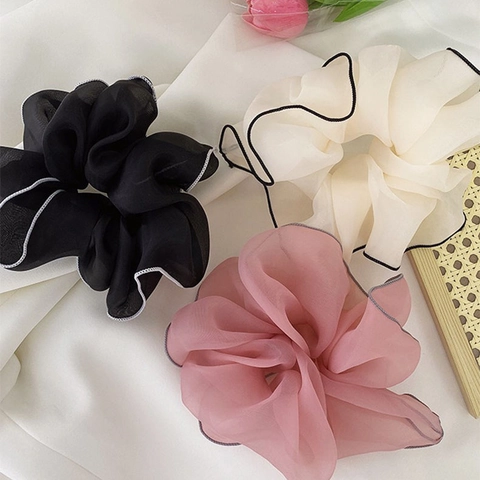 Eleganter Organza Netz Oversized Haargummi Kontrastumrandung Großer Scrunchie Süßer Ponytail Halter Für Damen Haarschmuck