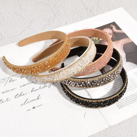 Diadema Acolchada de Estilo Barroco con Diamantes de Imitación para Mujer Vintage Piedra Triturada Diadema Elegante Fiesta