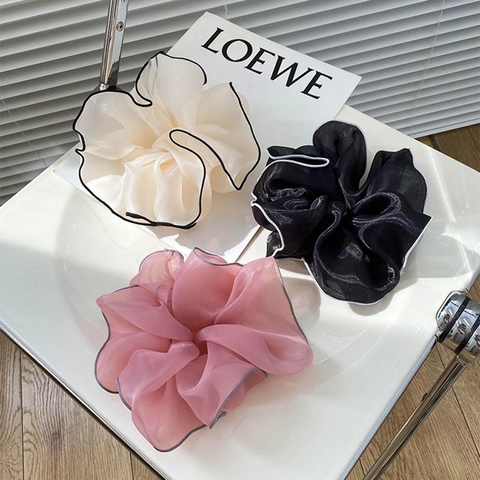 Eleganter Organza Netz Oversized Haargummi Kontrastumrandung Großer Scrunchie Süßer Ponytail Halter Für Damen Haarschmuck