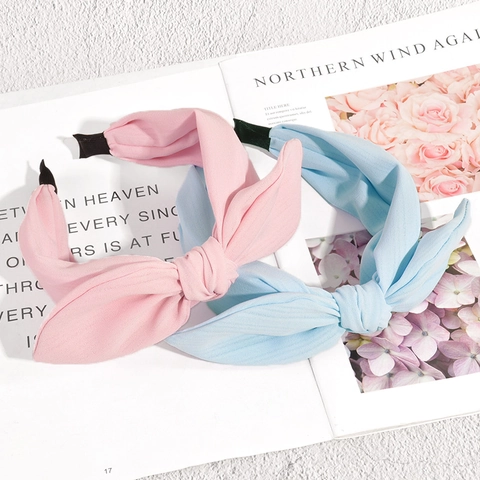 Fashion Women Solid Color Large Bow Headband Polyester Cotton Knotted Hair Hoop Sweet Daily Hair Accessories Headpiece