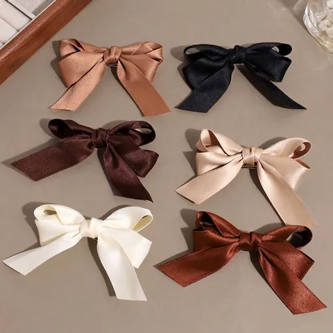 Elegant Satin Bowknot Hair Clips For Women Vintage Temperament Solid Color Ribbon Duckbill Clips Sweet Hair Accessories