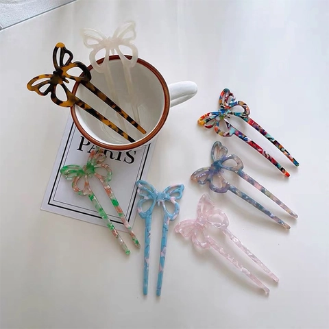 Bastoncino per Capelli a Farfalla in Acetato Forcina per Capelli a Forma di U Motivo Marmoreo Strumento per lo Styling per Donna