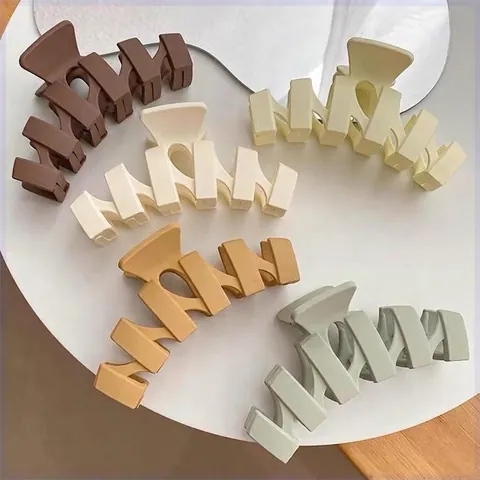Pinza para el Cabello Mate de Acrílico para Mujer Gran Diseño de Ondas Color Crema Pinzas para el Pelo Antideslizantes Accesorio