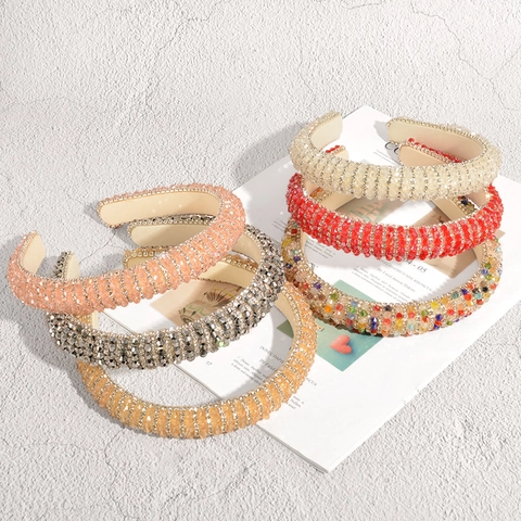 Baroque Pave Rhinestone Wide Headband For Women Handmade Crystal Beaded Hair Hoop Luxury Wedding Party Hair Accessories