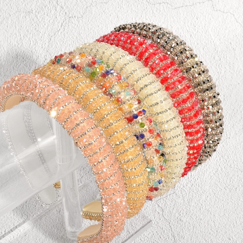 Baroque Pave Rhinestone Wide Headband For Women Handmade Crystal Beaded Hair Hoop Luxury Wedding Party Hair Accessories