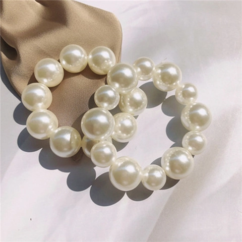 Elegante Weiße Künstliche Perlen Haargummis Für Damen Sanfter Stil Hoch Elastische Scrunchies Mode Haarschmuck Armband