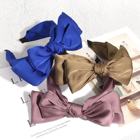 Diadema con Lazo Grande de Satén Elegante Vintage para Mujer Banda Ancha para el Pelo Color Sólido Accesorios de Moda