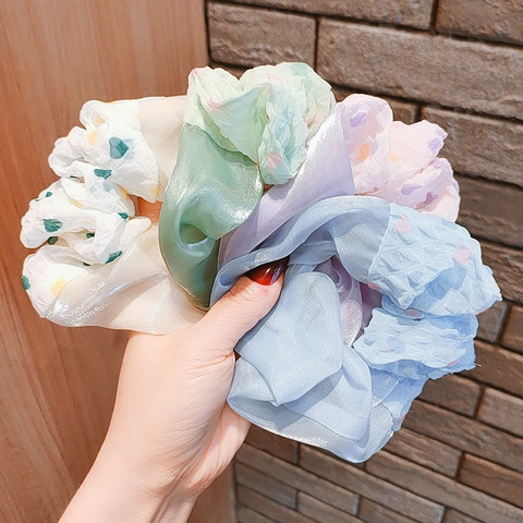 Elastici per Capelli Eleganti in Chiffon Organza Stile Coreano Per Donna Elastici Alta Elasticità Con Motivo a Pois e Cuore