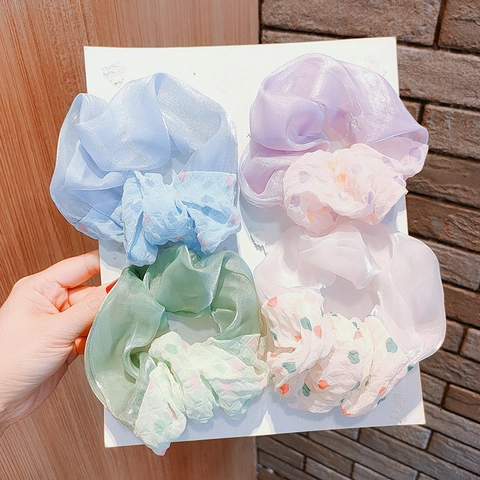 Elastici per Capelli Eleganti in Chiffon Organza Stile Coreano Per Donna Elastici Alta Elasticità Con Motivo a Pois e Cuore