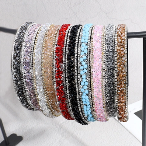Baroque Rhinestone Beaded Headband For Women Fashion Sparkling Crystal Inlaid Hairband Non-Slip Padded Hair Hoop Accessory