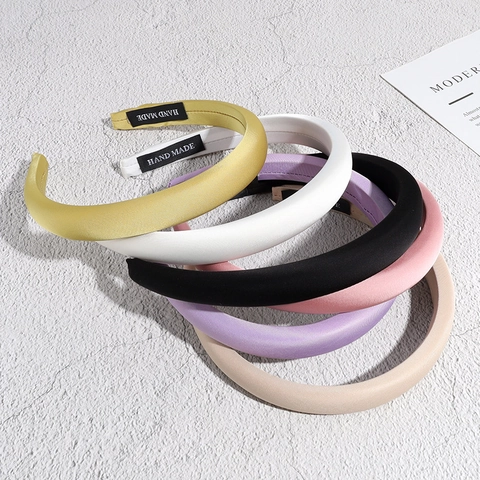 Damen Gepolstertes Satin Schwamm Stirnband Koreanischer Stil Einfarbig Breit High Top Kopfband Elegante Haarschmuck