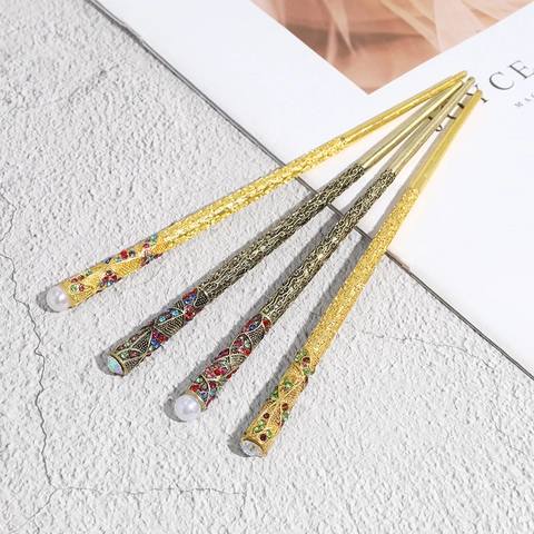 Bastoncino per Capelli Vintage in Lega con Fiori e Strass Stile Cinese Tradizionale Forcina con Perla Artificial Sintetica Donna
