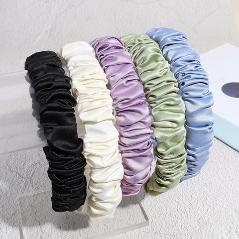 Diadema Dulce de Satén Plisado para Mujer Estilo Coreano Color Sólido Diadema Suave Versátil Accesorios para el Cabello