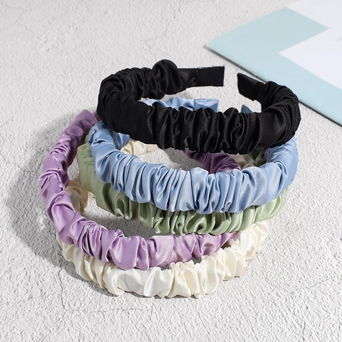 Diadema Dulce de Satén Plisado para Mujer Estilo Coreano Color Sólido Diadema Suave Versátil Accesorios para el Cabello