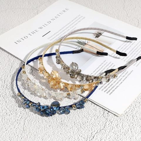 Korean Style Rhinestone Beaded Flower Headband Baroque Elegant Crystal Hair Hoop For Women Wedding Party Hair Accessories