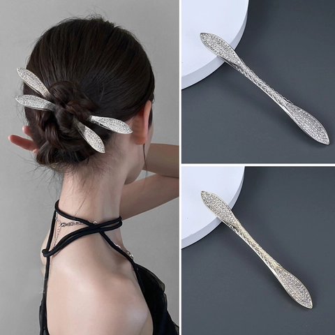 Bastoncino per Capelli in Lega con Strass Minimalista per Donna Fermaglio a Forma di Foglia di Navetta Placcato Oro Argento Accessori Capelli