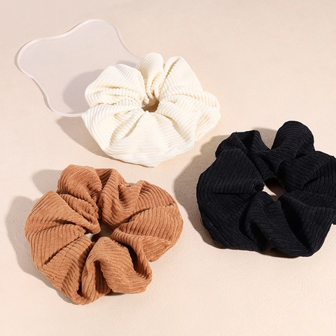 Vintage Corduroy Solid Color Oversized Hair Scrunchies Elastic Ribbed Texture Hair Ties Korean Fashion Hair Accessories For Women Daily