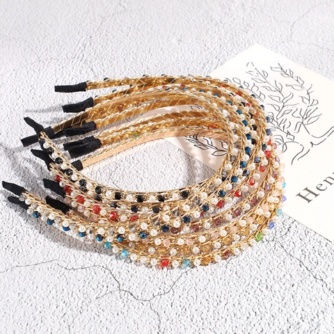 Fashion Luxurious Rhinestone Crystal Headband Elegant Alloy Faux Artificial Pearl Beaded Hair Band For Women Daily Party Hair Accessories