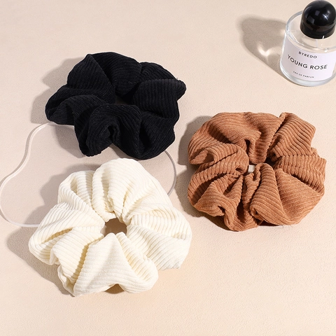 Vintage Corduroy Solid Color Oversized Hair Scrunchies Elastic Ribbed Texture Hair Ties Korean Fashion Hair Accessories For Women Daily