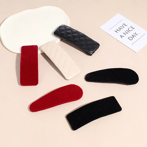 Pinzas para el Cabello de Terciopelo Vintage con Aspecto de Cuero para Mujer Moda Minimalista Acolchada Pinza BB Retro Color Sólido Flocado Horquillas Geométricas Accesorios