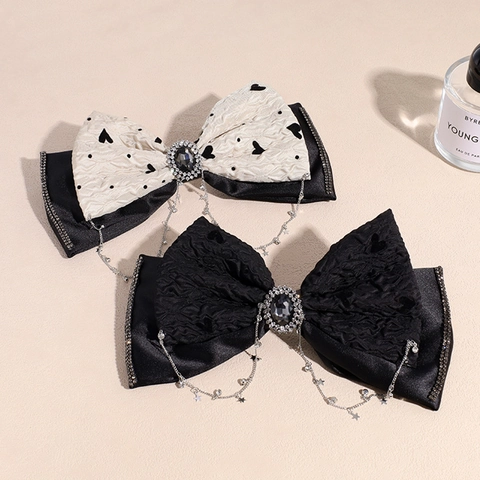 Pinza para el Cabello con Lazo de Doble Capa Elegante para Mujer Con Borla de Diamantes de Imitación Moda Lazo de Tela Accesorios para el Cabello