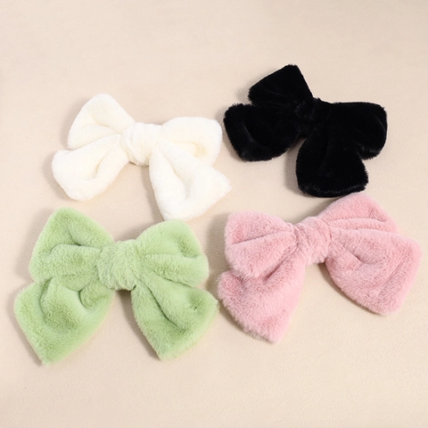 Pinza para el Cabello con Lazo de Felpa Lazo Grande de Piel Sintética Clip de Resorte Para Mujeres Niñas Elegantes Accesorios