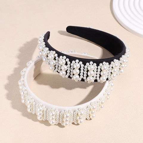 Cerchietto Imbottito in Künstliche Perle Sintetiche Vintage Barocco Per Donna Elegante Accessorio Per Capelli Largo Per Matrimonio Festa