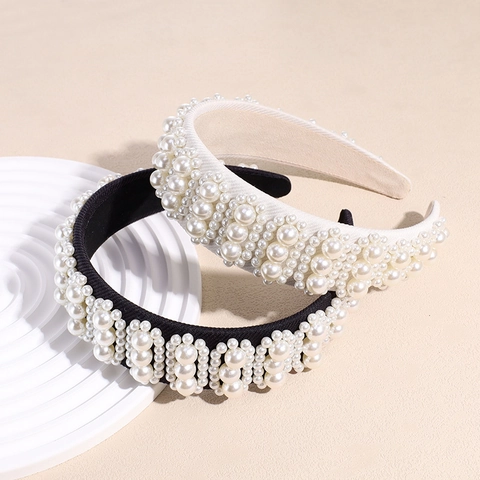 Cerchietto Imbottito in Künstliche Perle Sintetiche Vintage Barocco Per Donna Elegante Accessorio Per Capelli Largo Per Matrimonio Festa