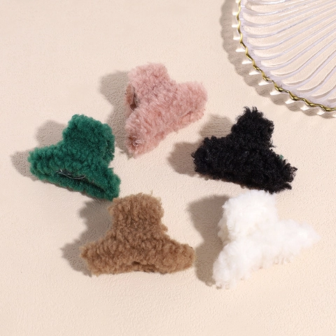 Molla per Capelli in Peluche Autunno Inverno Retro Mini Lana di Agnello Ecopelliccia Molletta Dolce Forma di Cuore Accessori