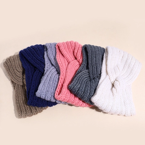 Diadema de Punto con Torsión de Invierno para Mujer Color Sólido Calentador de Orejas de Ganchillo Suave Banda para el Cabello