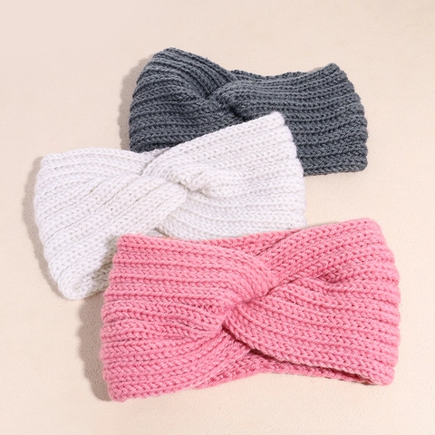 Diadema de Punto con Torsión de Invierno para Mujer Color Sólido Calentador de Orejas de Ganchillo Suave Banda para el Cabello