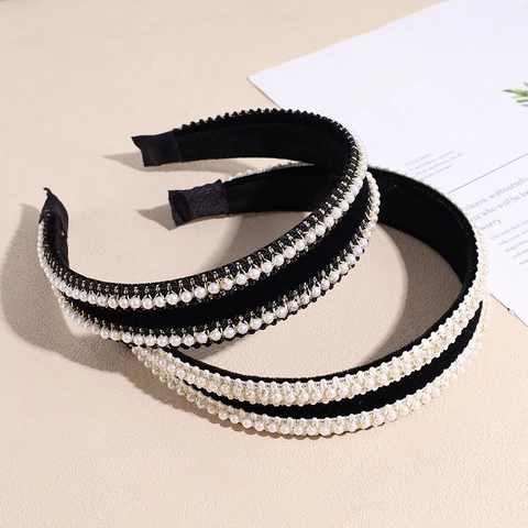 Elegante Diadema de Perlas Artificiales y Strass para Mujer Vintage Ancha de Tela Estilo Francés Versátil Tocado Accesorio Diario para el Cabello