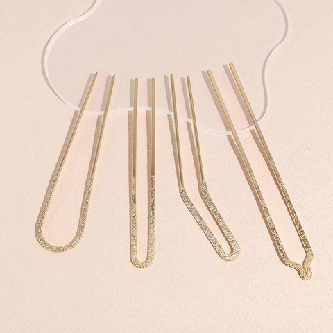 Bastoncino per Capelli in Metallo a Forma di U Vintage per Donna Stile Cinese Minimalista con Motivo Floreale Inciso Oro Gioiello