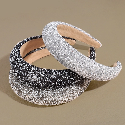 Baroque Padded Headband For Women Elegant Artificial Pearl Rhinestone Hair Band High Top Fashion Hair Accessories Headwear