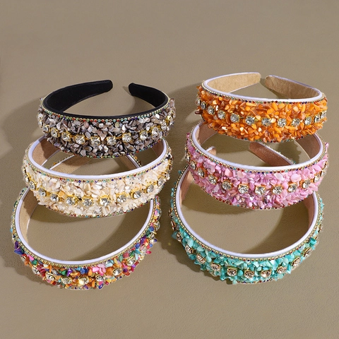 Diadema Barroca Estilo Turquesa Colorida Diamantes de Imitación Ancha Hecha a Mano Color Caramelo Accesorios de Cabello Mujer
