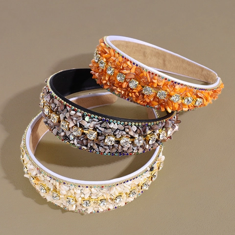 Diadema Barroca Estilo Turquesa Colorida Diamantes de Imitación Ancha Hecha a Mano Color Caramelo Accesorios de Cabello Mujer