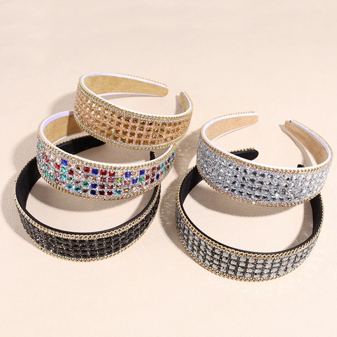 Diadema Acolchada de Lujo con Cristales para Mujer Diadema de Cristal Brillante con Borde de Cadena Metálica Moda