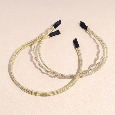 Minimalist Alloy Metal Headband For Women Vintage Gold Silver Double Row Artificial Pearl Rhinestone Chain Hair Hoop Headpiece Jewelry